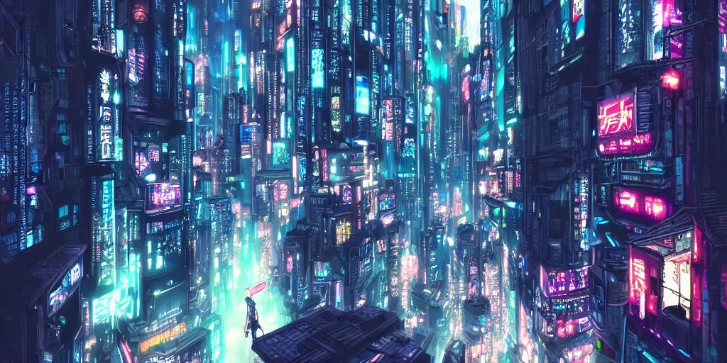 Prompt: cyberpunk city, neo tokyo, social realism, view from eyes, highly detailed, vibrant colors, artstation, matte, google point of view, anime illustration, cinematic