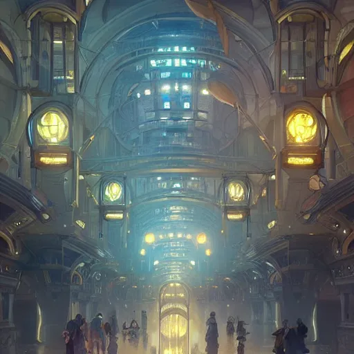 Image similar to city built underground, lots of lights, science fiction, colorful, elegant, pale, highly detailed, digital painting, artstation, concept art, smooth, sharp focus, illustration, art by artgerm and greg rutkowski and alphonse mucha