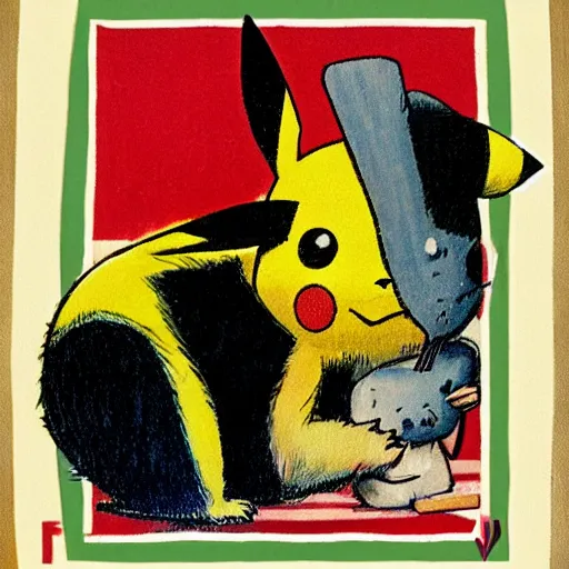 Prompt: pikachu by norman rockwell