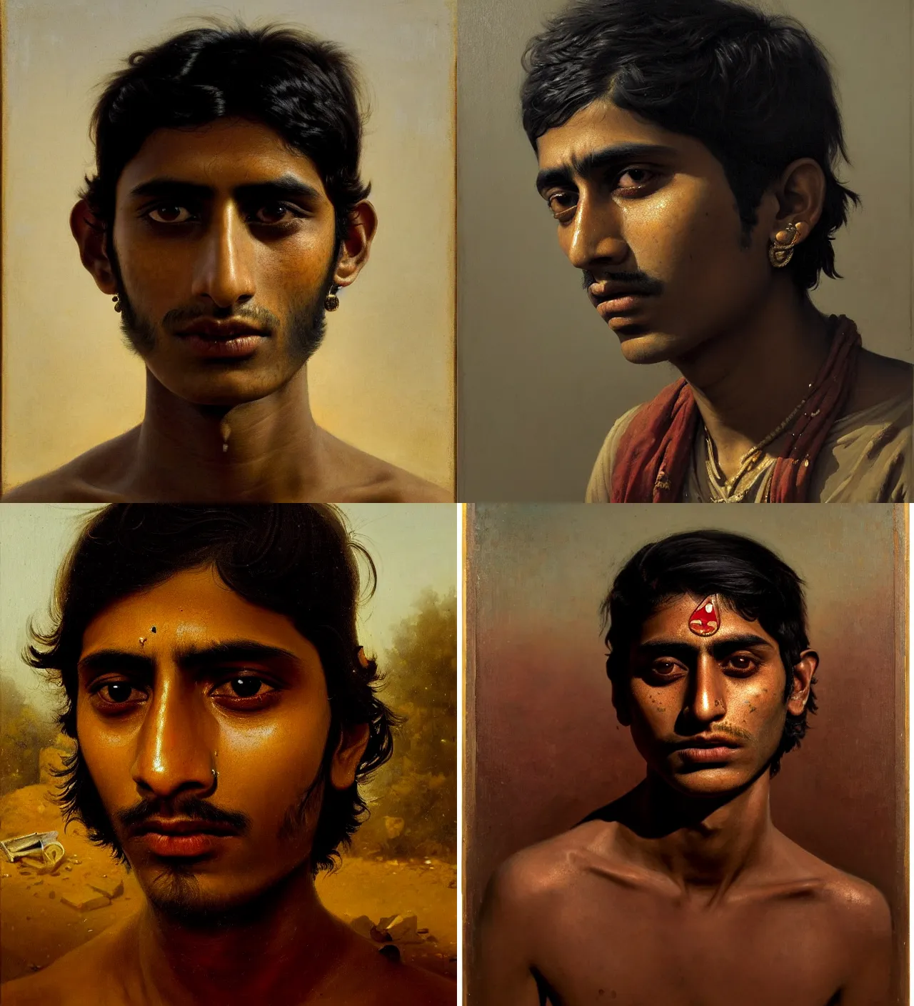 Prompt: a beautiful cinematic masterpiece classical headshot portrait of a modern stoner indian boy in 2 1 st century suburban indian town, stoned, tripping, centered, head only, by by willem claesz. heda, by greg rutkowski, by alex toth, oil on canvas, ornate, suburban, brilliant cold lighting, detailed, no frames, 8 k