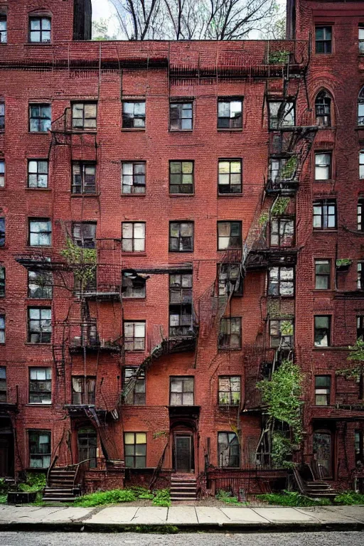 Prompt: (((((a ramshackle manhattan brick brownstone deep in the forest))))) by Krzysztof Roslan!!!!!!!!!!!!!!!!!!!!!!!!!!!