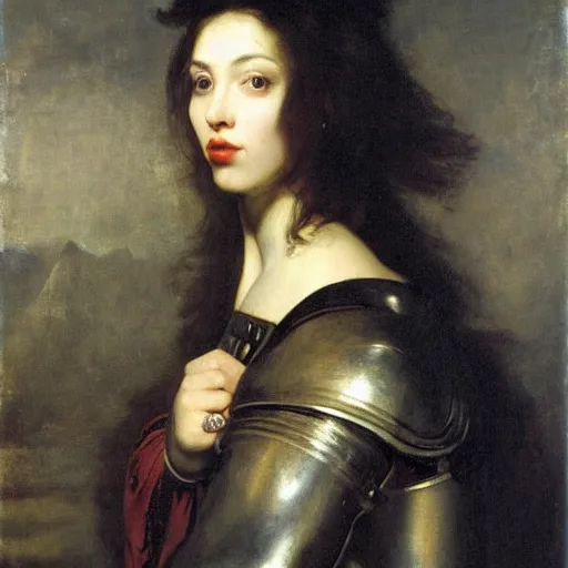 Prompt: portrait of a gorgeous russian woman in armor by Valentin de Boulogne