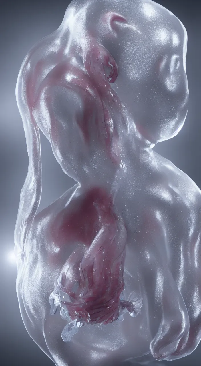 Image similar to a human jellyfish hybrid, octane render, 4 k, 3 d, ultra realistic