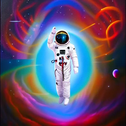 Image similar to transcendent holy spaceman, astral spirit space journey in oil painting, pulled into the vortex, trending on artstation, award winning, emotional, highly detailed ethereal surrealist art