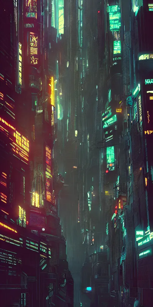 Image similar to epic cyberpunk cityscape : : blade runner, james guilleard, beeple, laurie greasley, dan mcpharlin : : ornate, dynamic, particulate, rich colors, intricate, elegant, highly detailed, centered, artstation, smooth, sharp focus, octane render, 3 d