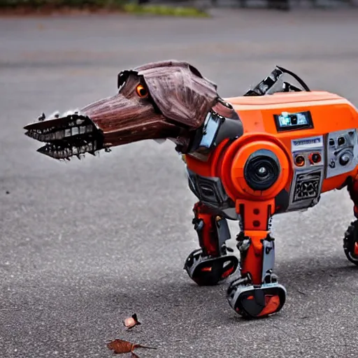 Image similar to robotic hound with a chainsaw mouth