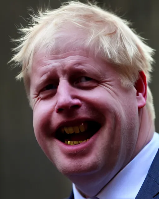 Image similar to a film still extreme close - up shot of boris johnson grinning. photography, photographic