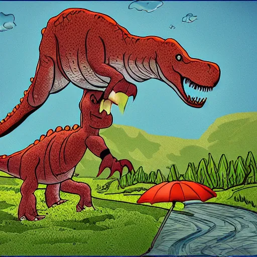 Prompt: dinosaur rain