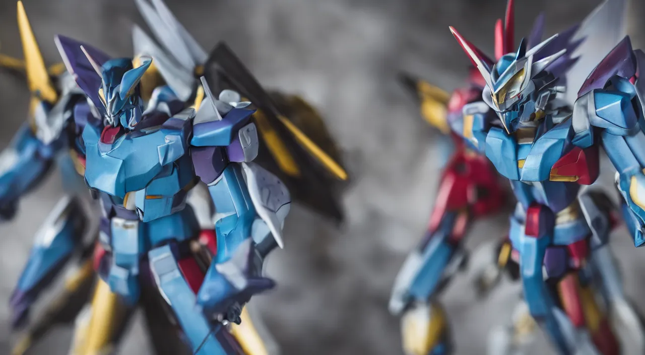 Prompt: medium close up view, Gundam,Guyver,colourful,bokeh,blur,cinematic lighting