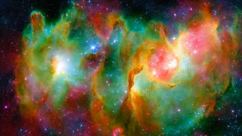 Image similar to ((((Hulk shape)))) made in the form of a (((nasa nebula photo))), James Webb telescope photo, photo