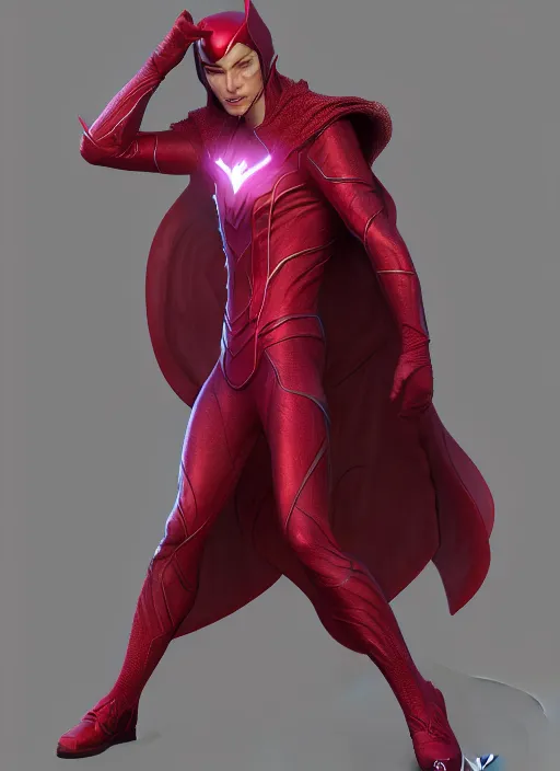 Image similar to male scarlet witch, naturel, hyper detailed, digital art, trending in artstation, cinematic lighting, studio quality, smooth render, unreal engine 5 rendered, octane rendered, art style by klimt and nixeu and ian sprigger and wlop and krenz cushart.