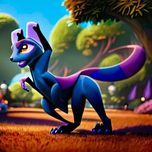 Image similar to Dark Legendary Pokemon in Disney\'s zootopia , pixar style , 4k , rim lighting , highly detailed