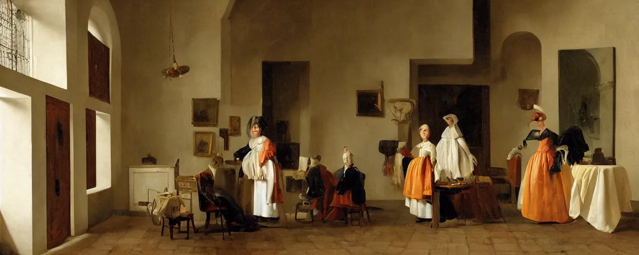 Image similar to photorealistic puerto rican fashion designer clothe in tetradic color scheme, pieter de hooch lighting