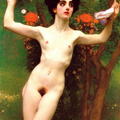 Image similar to goddess of transcendential consciousness, william - adolphe bouguereau, egon schiele, gustav klimt