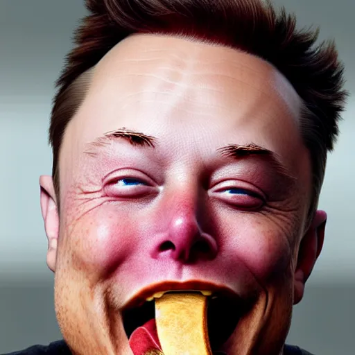 Image similar to Elon Musk eating a hotdog, hyper realistic, HD, HQ, photo realistic