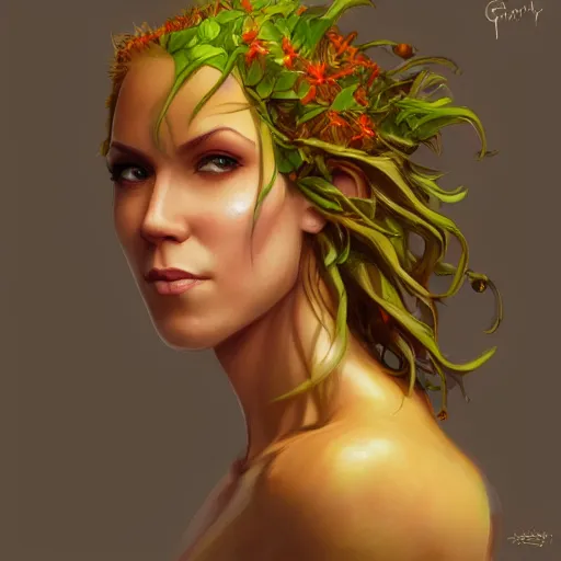 Prompt: marisha ray as a dryad, her skin are yellow leaves portrait, highly detailed, headshot, digital painting, trending on artstation, concept art, sharp focus, illustration, art by artgerm and greg rutkowski and magali villeneuve