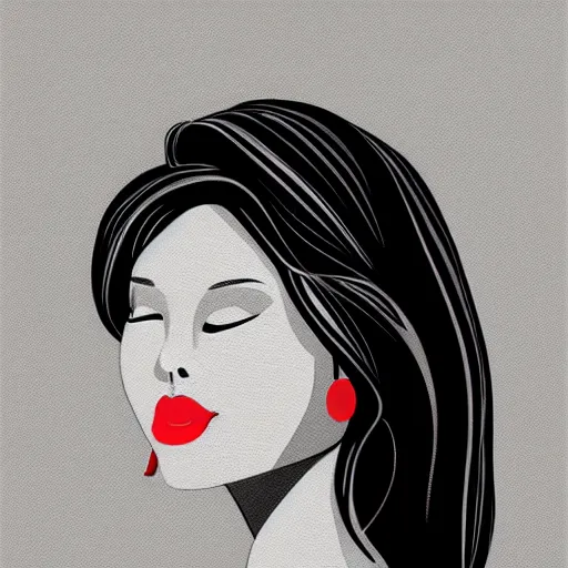 Prompt: one beautiful woman face, illustration on a grey flat background