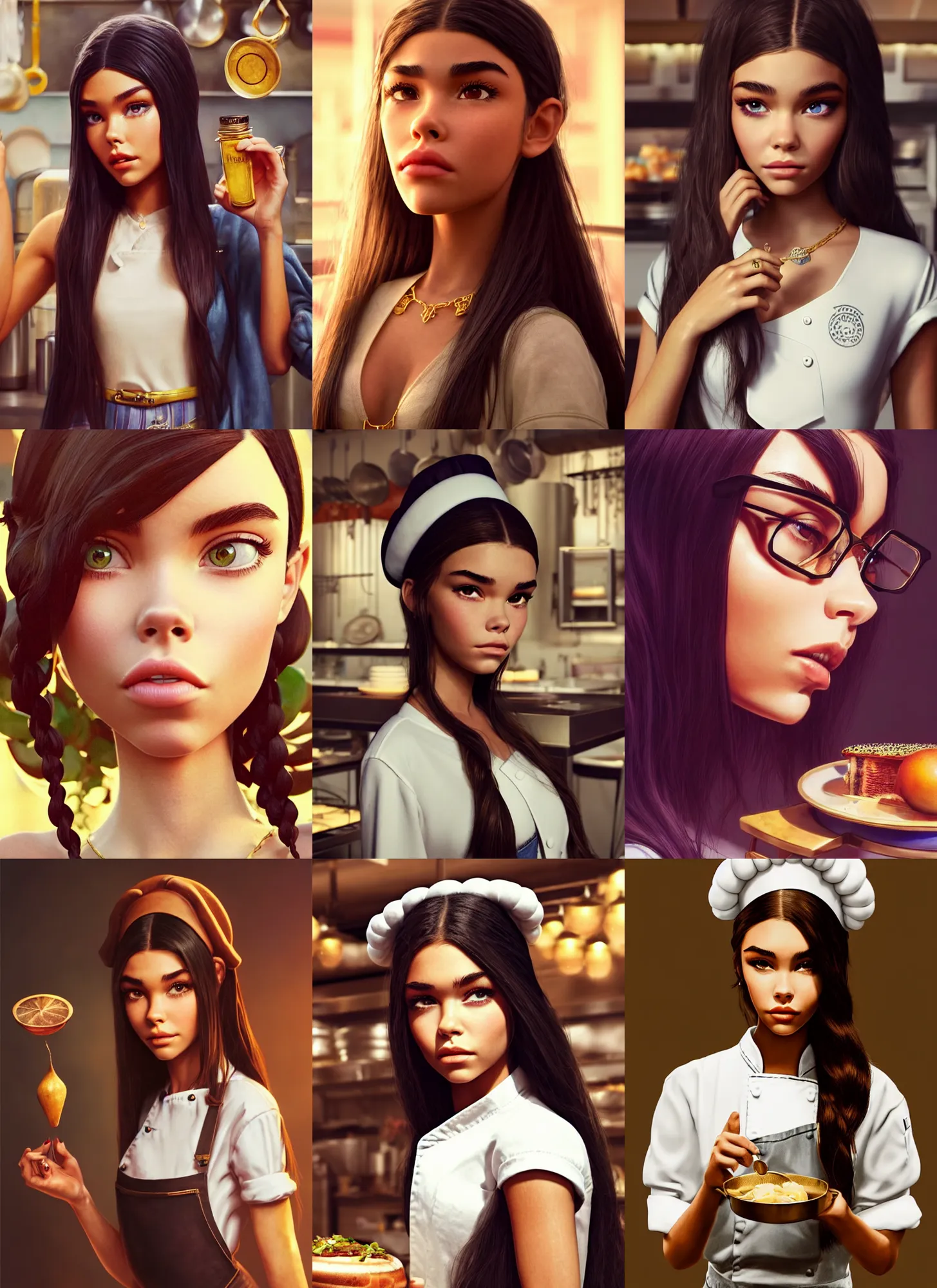 Prompt: madison beer as a hipster chef | jewelry | glamorous oily soft polished rich alluring ornate modern | weta disney pixar movie still photo | hi - fructose, sci fi fantasy, golden ratio, smooth, octane render, sharp focus, artstation, concept art | artgerm, feng zhu, rhads |