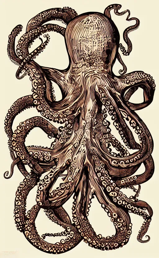 Prompt: detailed illustration of octopus eating a cheeseburger, symmetrical, hd, trending, silk screen