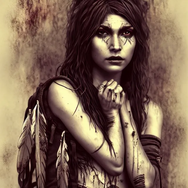 Prompt: full body pose, beautiful adult native american fairy, dirty, grungy, grunge, highly detailed, 4 k, hdr, smooth, sharp focus, high resolution, award - winning photo, artgerm, photorealistic