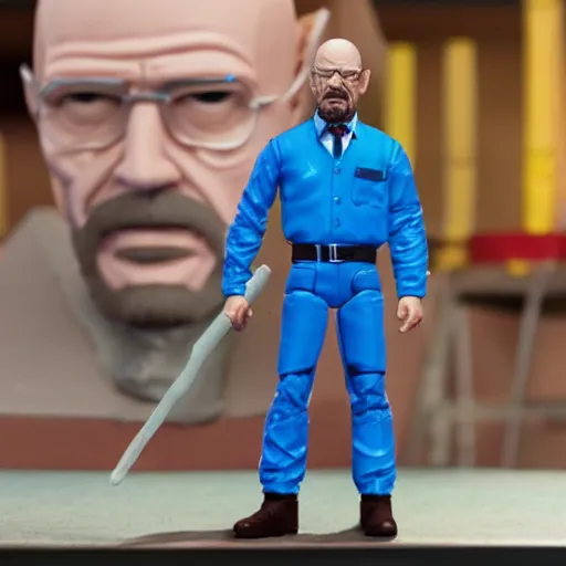 Image similar to billy crystal meth cosplay walter white, stop motion vinyl action figure, plastic, toy, butcher billy style