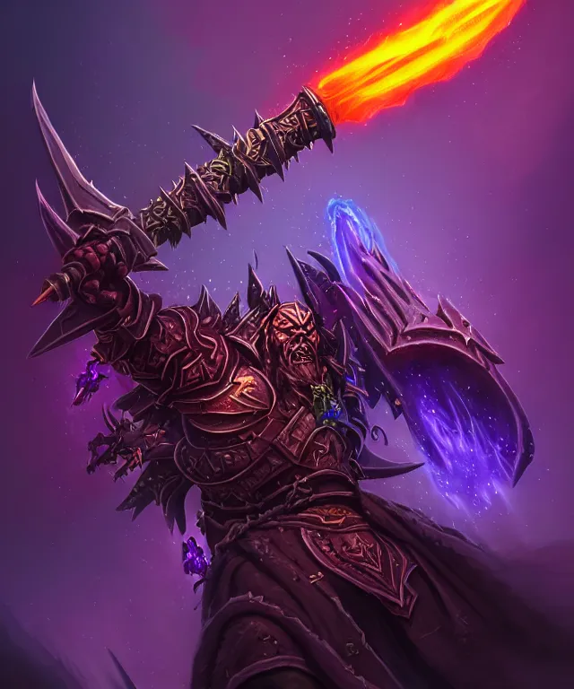 Image similar to dark weapon of warcraft blizzard weapon art, a burning sword, bokeh. dark art masterpiece artstation. 8k, sharp high quality illustration in style of Jose Daniel Cabrera Pena and Leonid Kozienko, violet colored theme, concept art by Tooth Wu, no human