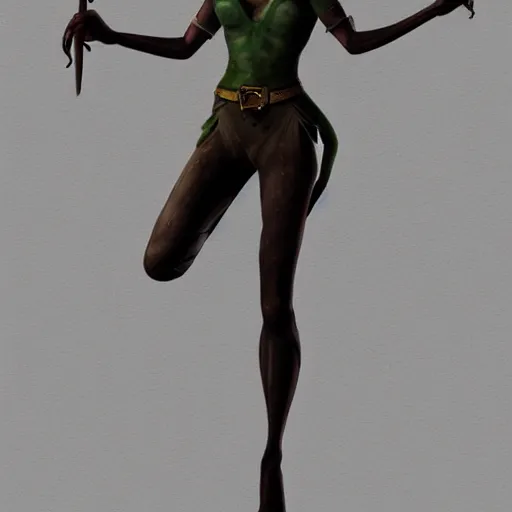 Prompt: female elf, tree person, dynamic pose, elongated legs, long fingers, talons, terrifying, dark, fog, artstation