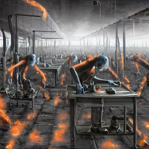 Prompt: evil souls being manufactured by forced labour, fantastic reality, 8 k resolution