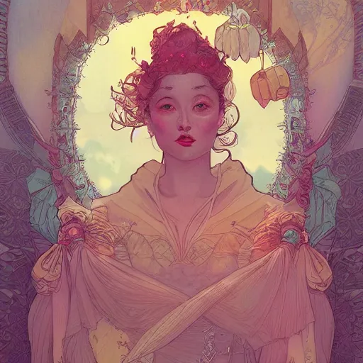 Image similar to portrait of a victorian era duc, princess girl, stylized illustration by peter mohrbacher, moebius, mucha, victo ngai, colorful comics style