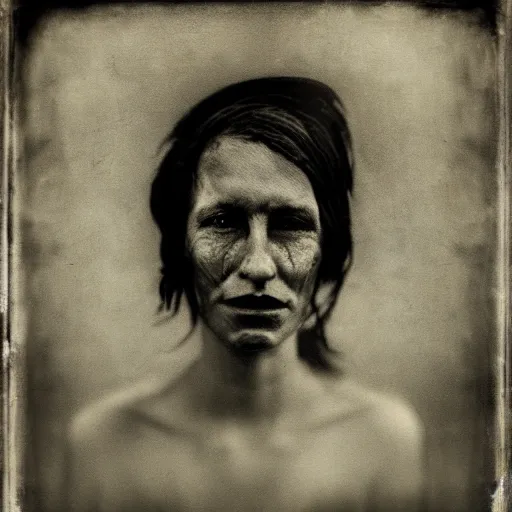 Prompt: An abstract wet-collodion portrait