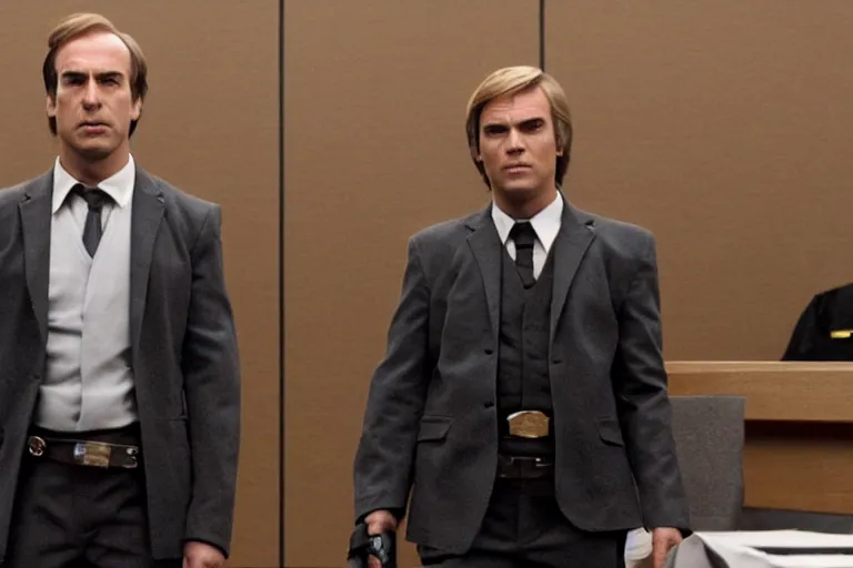 Image similar to saul goodman defends anakin skywalker wearing prisoner's uniform in court, court images, 1 0 8 0 p, court archive images