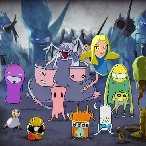 Image similar to adventure time characters in a dark souls game