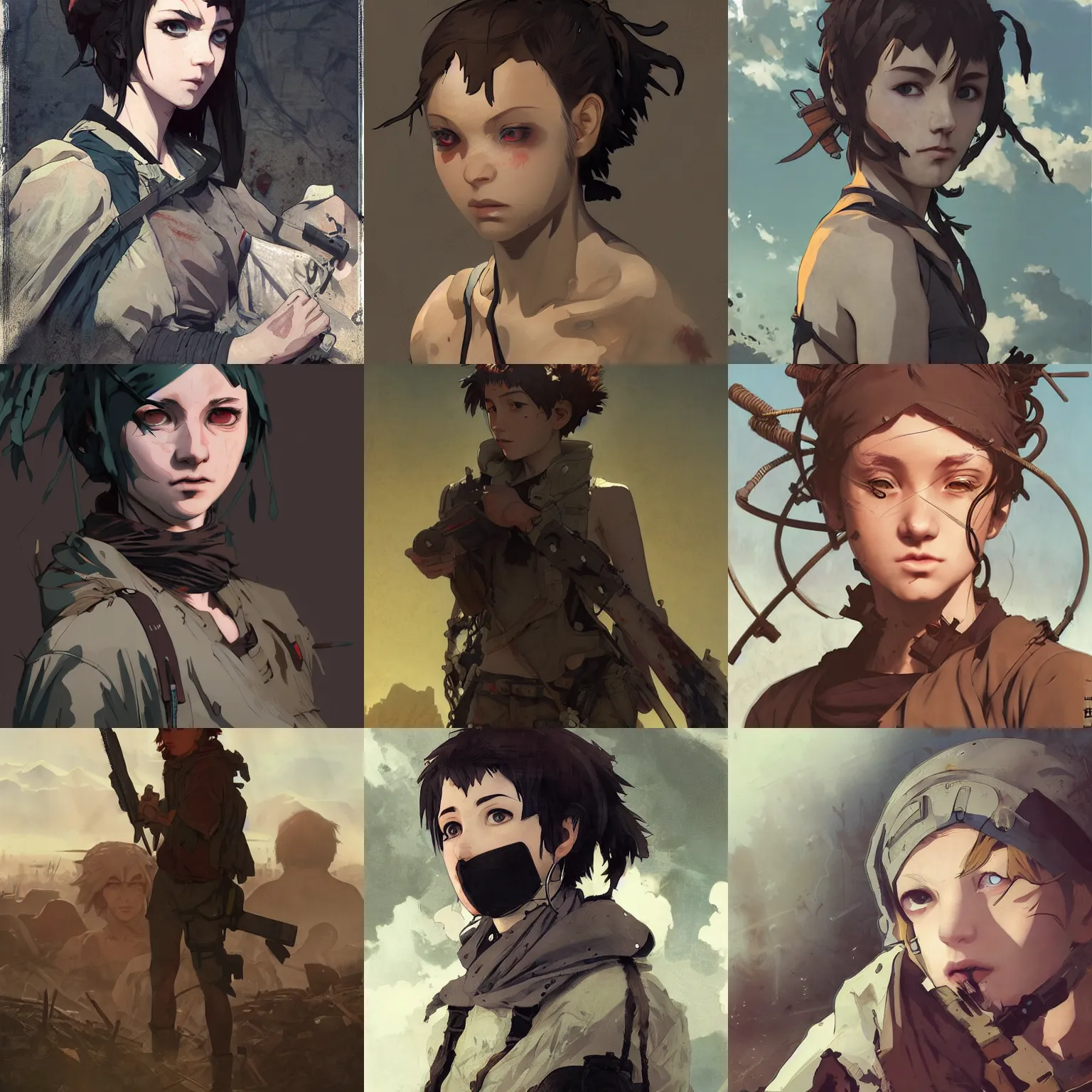 Prompt: post - apocalyptic scavenger, finely illustrated face, highly detailed, matte, tankobon, in the style of ilya kuvshinov and krenz cushart and william - adolphe bouguereau