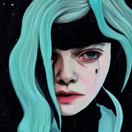 Image similar to Elle Fanning in Dead Space picture by Sachin Teng, asymmetrical, dark vibes, Realistic Painting , Organic painting, Matte Painting, geometric shapes, hard edges, graffiti, street art:2 by Sachin Teng:4