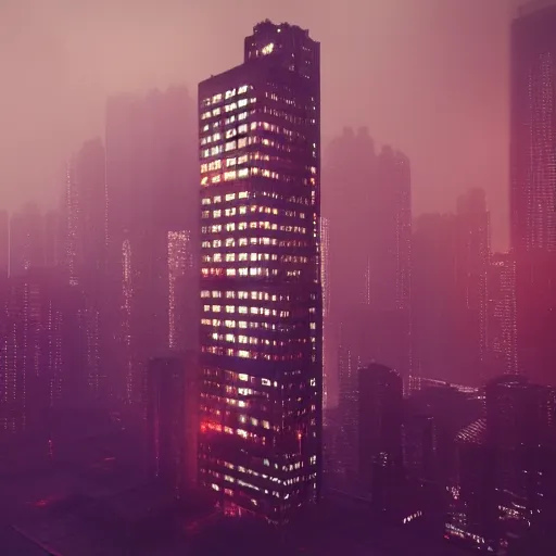 Image similar to in a city with a rich history, the communist building stands in the middle, brutalism, blade runner 2 0 4 9, highly detailed, cinematic landscape ， foggy ， octane render ， trending on artstation,