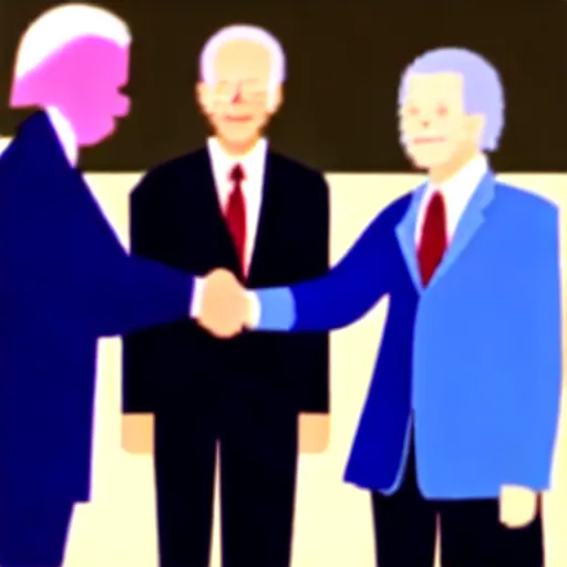 Image similar to “Joe Biden shaking hands with anime characters”