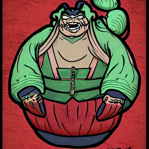 Image similar to pudge from dota 2. ivan bilibin style