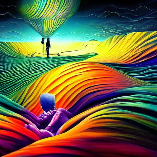 Prompt: Surreal painting depicting drifting off in to sleep, wake initiated lucid dream, digital art, beautiful colours, amazing composition, astonishing detail, smooth lines, award winning