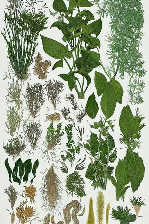 Prompt: herbarium page, highly detailed, fantasy plants, cool white, clean, white border, by denis sarazhin, victo ngai