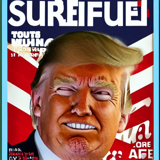 Prompt: donald trump catching a wave, cover of surfer magazine, july 2 0 1 1