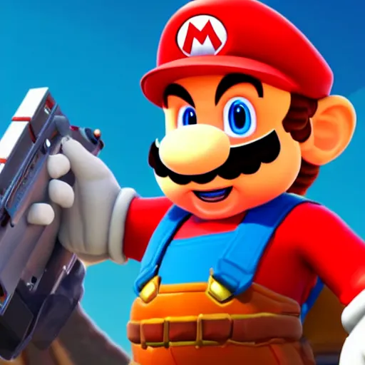 Prompt: mario in fortnite, character render, full body shot, highly detailed, in game render