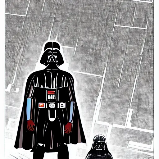 Image similar to darth vader in a strong mechanized power suit, comic book, high quality, high resolution