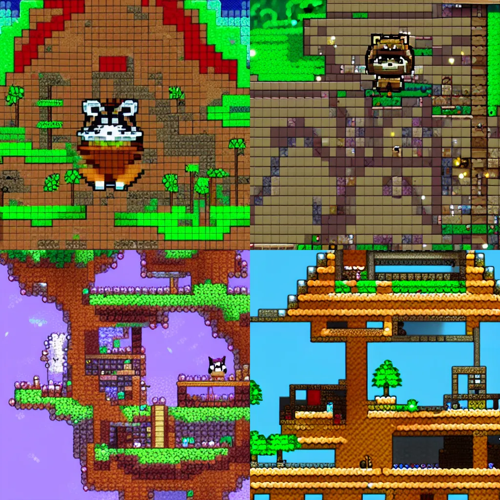 Prompt: a raccoon in terraria