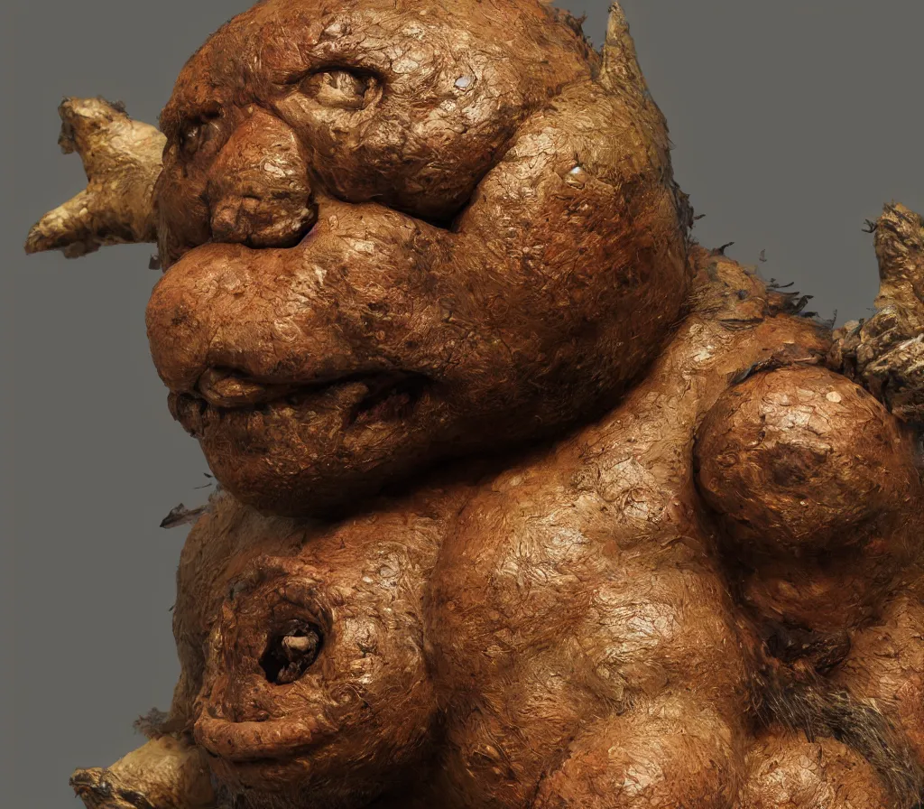 Image similar to Fine art photo of the A Goron from Zelda, you can see a bokeh effect behind the Goron, the photo was taken by Annie Leibovitz, photorealistic, matte painting, hyper realistic, concept art, 4k, 8k, cinematic composition, cgsociety, HD, highly detailed, octane render, unreal engine 5, trending on artstation, shaders