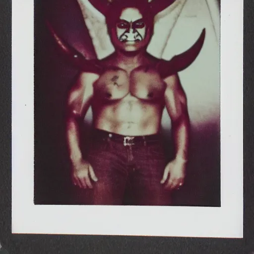 Prompt: Polaroid photo of el diablito loteria character, studio