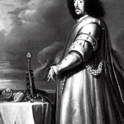 Prompt: “The Rock as Charles II of Spain”