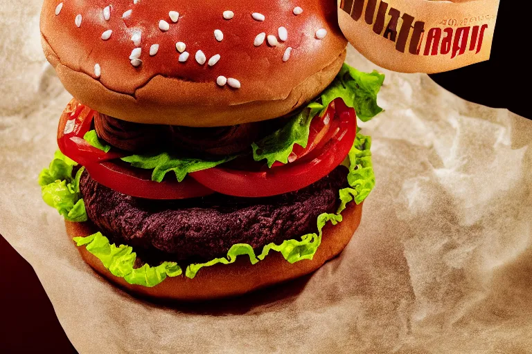 Image similar to Photography of an Hamburger made of chocolate, photo-realistic, 8k, high detail, high resolution