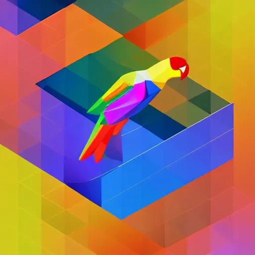 Image similar to isometric vector low poly rainbow parrot icon, low poly fragments surrounding it, black background, cgsociety, volumetric lighting, artstationhq