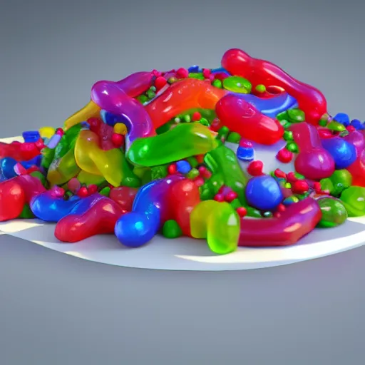 Image similar to playground made entire of gummy candy, octane render, highly detailed sugar, ue 5, realistic lighting, white background