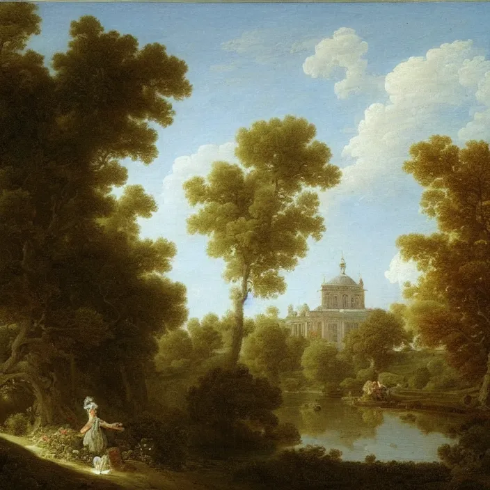 Image similar to a building in a serene landscape, by jean - honore fragonard